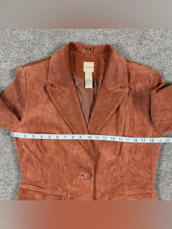 Massini Rust Brown Suede Leather Blazer Jacket Women’s Small Preppy Lightweight - Picture 9 of 9